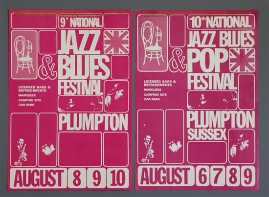 Two original promo flyers for the 9th and 10th Jazz Blues & Pop Festival held at Plumpton Racecourse in 1969 and 1970